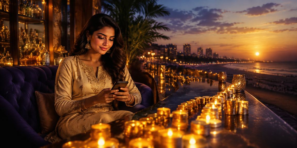 Woman playing Teen Patti on mobile device in Chennai