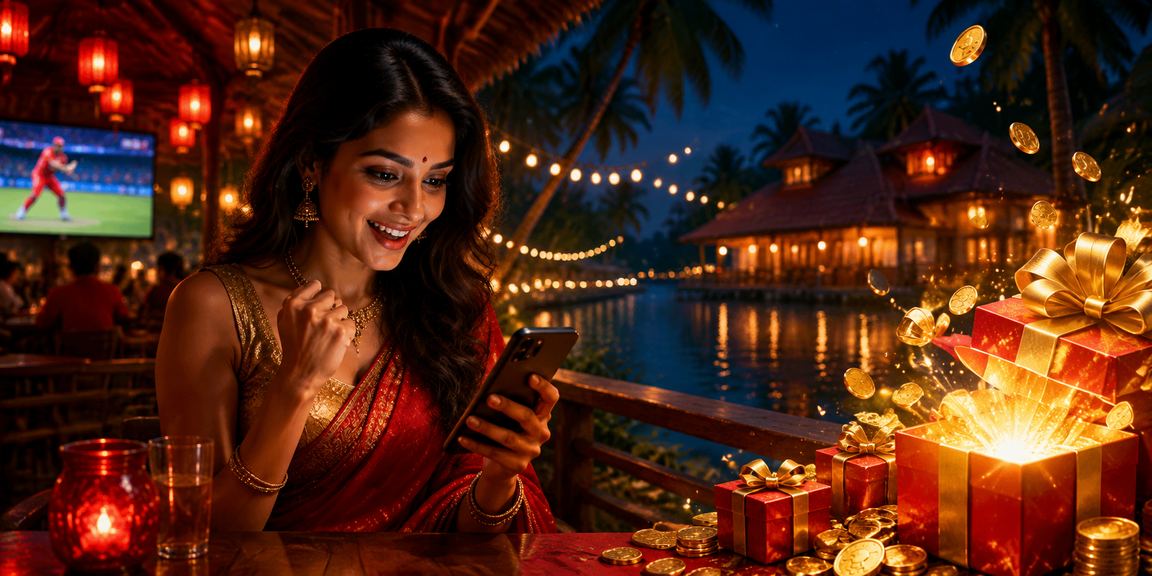Kerala cricket betting with red gold colors depicting traditional festivity